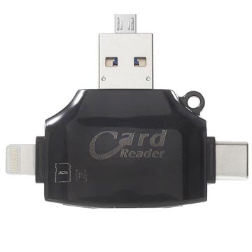 Lecteur de Carte MicroSD/SD Multifonctionnel 4-en-1 - Noir