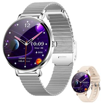 NX21 Montre intelligente pour femmes avec surveillance de la santé - Bluetooth 5.3 et IP68 - Argent