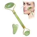 Rouleau de Massage en Jade Naturel avec Racleur de Visage Gua Sha