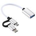 Adaptateur en T USB 3.0 vers MicroUSB et USB-C Goobay - Blanc