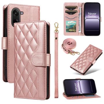 Étui OnePlus Ace 5 Racing/Nord CE5 portefeuille matelassé luxueux - Rose Doré