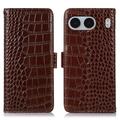 Étui Portefeuille OnePlus Nord 4 en Cuir avec RFID - Série Crocodile - Marron