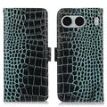 Étui Portefeuille OnePlus Nord 4 en Cuir avec RFID - Série Crocodile - Vert