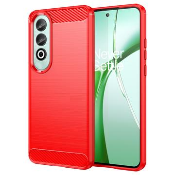 Coque OnePlus Nord CE4 en TPU Brossé - Fibre de Carbone - Rouge