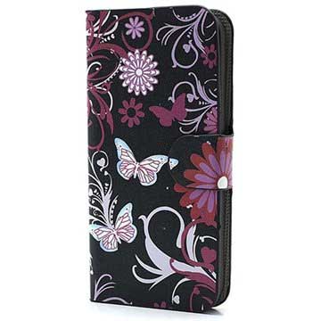 Etui Portefeuille pour iPhone 5 / 5S / SE - Papillons / Fleurs