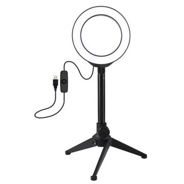 PULUZ 4.7" 12cm Anneau lumineux + trépied de bureau, support pour perche à selfie, lumière blanche USB, kit de lumières LED pour vlogging, photographie et vidéo