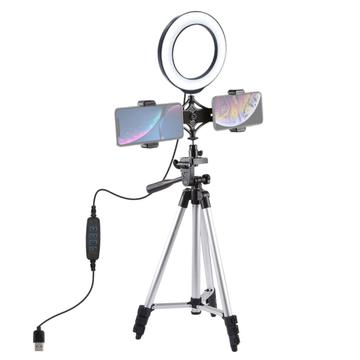 PULUZ Support de trépied + Support de téléphone double pour diffusion en direct + Kit d\'éclairage LED annulaire de 6.2" et 16cm pour le vlogging vidéo