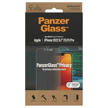 Protecteur d\'Écran iPhone 13/13 Pro/14 PanzerGlass Ultra-Wide Fit Privacy - Noir