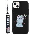 Coque iPhone 14 en TPU avec Sangle Kiss Série - Hippopotame