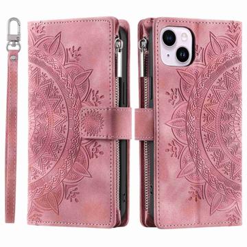 Étui Portefeuille iPhone 14 Plus Mandala Zipper - Rose Doré