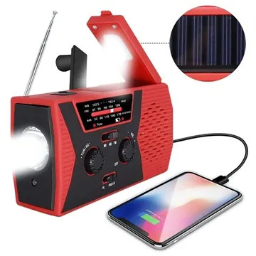 Radio d\'urgence Portable à Manivelle et Alarme SOS - Rouge