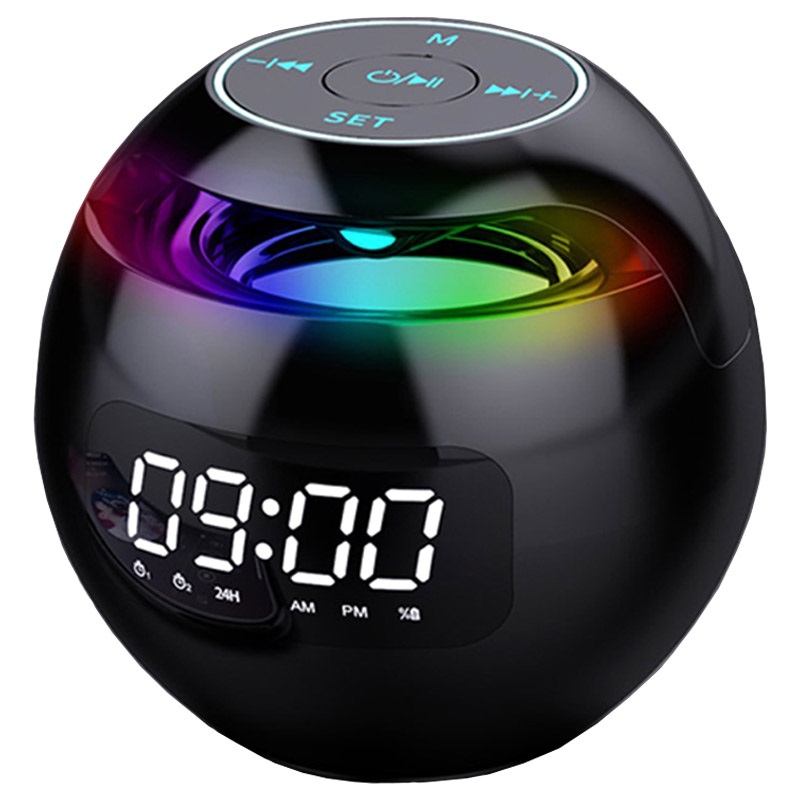 HautParleur Bluetooth Portable avec Réveil LED Noir