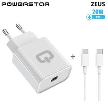 Chargeur mural Powerstar Zeus avec câble USB-C - 20W - Blanc