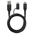 Câble USB-C / Lightning vers USB-A Prio 2-en-1 High-Speed - 1.2m - Noir