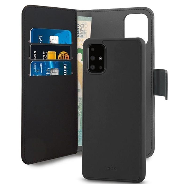 Adaptateur De Charge Sans Fil Usb-c Samsung Galaxy A51 Étui Portefeuille Samsung Galaxy A51 Magnétique Puro 2-en-1 - Noir