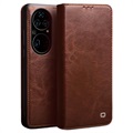 Étui Portefeuille Huawei P50 en Cuir Qialino Classic - Marron