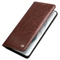 Étui Portefeuille Samsung Galaxy S21 5G en Cuir Qialino Classic - Marron