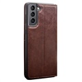 Étui Portefeuille Samsung Galaxy S21 5G en Cuir Qialino Classic - Marron