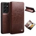 Etui Portefeuille Samsung Galaxy S21 Ultra 5G en Cuir Qialino Classic - Marron