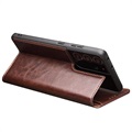 Etui Portefeuille Samsung Galaxy S21 Ultra 5G en Cuir Qialino Classic - Marron