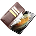 Etui Portefeuille Samsung Galaxy S21 Ultra 5G en Cuir Qialino Classic - Marron