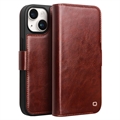 Etui Portefeuille iPhone 15 en Cuir Qialino Classic - Marron Foncé