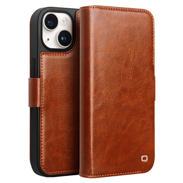 Etui Portefeuille iPhone 15 en Cuir Qialino Classic - Marron Clair