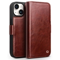 Etui Portefeuille iPhone 15 Plus en Cuir Qialino Classic - Marron Foncé