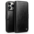 Etui Portefeuille iPhone 15 Pro en Cuir Qialino Classic - Noir