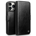 Etui Portefeuille iPhone 15 Pro Max en Cuir Qialino Classic - Noir