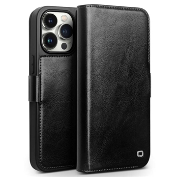 Etui Portefeuille iPhone 15 Pro Max en Cuir Qialino Classic - Noir