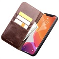 Étui Portefeuille iPhone 12 Pro Max en Cuir Qialino Classic - Marron