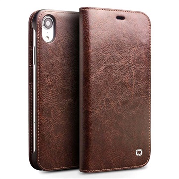 Etui Portefeuille iPhone XR en Cuir Qialino Classic - Marron