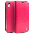Etui Portefeuille iPhone XR en Cuir Qialino Classic - Rose Vif