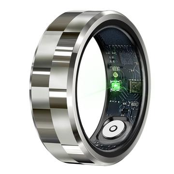 Bague intelligente R9 Premium en acier inoxydable avec étui de chargement - Taille : 11/20.6mm