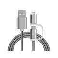 Câble tressé Reekin 2 en 1 - MicroUSB & Lightning - 1m - Argenté