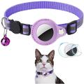 Collier réfléchissant pour animaux de compagnie avec support AirTag et cloche - chats et petits chiens - violet
