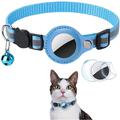 Collier réfléchissant pour animaux de compagnie avec support AirTag et cloche - Chats et petits chiens - Bleu ciel