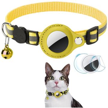 Collier réfléchissant pour animaux de compagnie avec support AirTag et cloche - Chats et petits chiens - Jaune