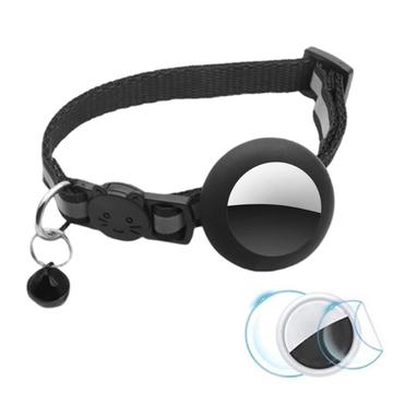 Collier réfléchissant avec cloche, étui en silicone et film de protection pour AirTag - Noir