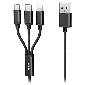 Câble USB 3-en-1 Remax Gition - Lightning, Type-C, MicroUSB - Noir