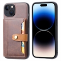 Étui iPhone 15 Plus avec Portefeuille - Retro Style - Marron