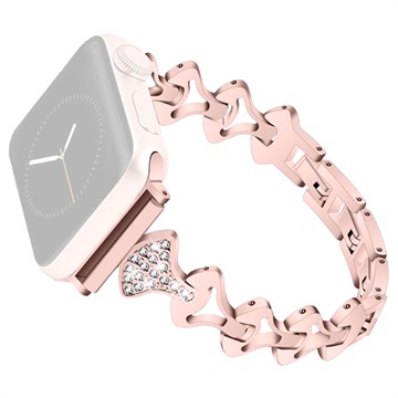 Bracelet Apple Watch 7/SE/6/5/4/3/2/1 en Forme d\'Éventail en Strass - 45mm/44mm/42mm - Rose