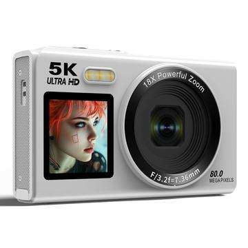 Appareil photo numérique à double écran S150 Pro 5K avec carte mémoire de 32 Go - Blanc
