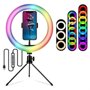 S26-RGB 10" Anneau lumineux LED RGB, lumière de remplissage pour photographie Selfie, avec support de téléphone et trépied (lumière d'appoint pour la photographie de selfie avec support de téléphone et trépied)
