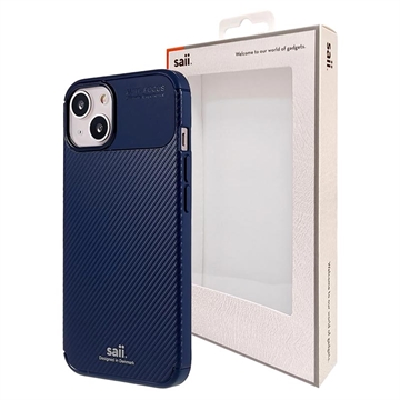 Coque iPhone 13 Mini en TPU Saii Fibre de Carbone - Bleue