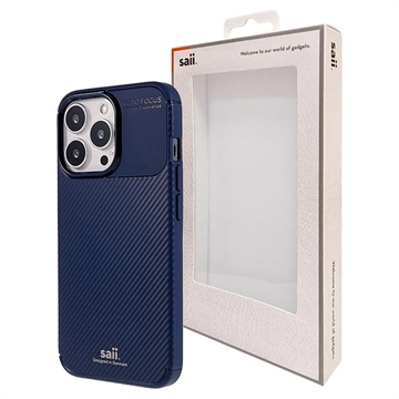 Coque iPhone 13 Pro Max en TPU Saii Fibre de Carbone - Bleu