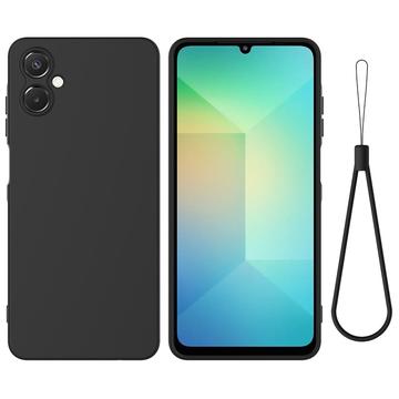 Coque Samsung Galaxy A06 5G en silicone liquide avec dragonne - Noire