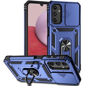 Coque Hybride Samsung Galaxy A14/A14 5G à Anneau Rotatif avec Protection pour Appareil Photo - Bleue