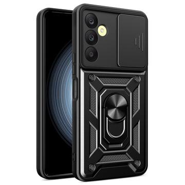 Coque Hybride Samsung Galaxy A25 à Anneau Rotatif avec Protection pour Appareil Photo - Noire